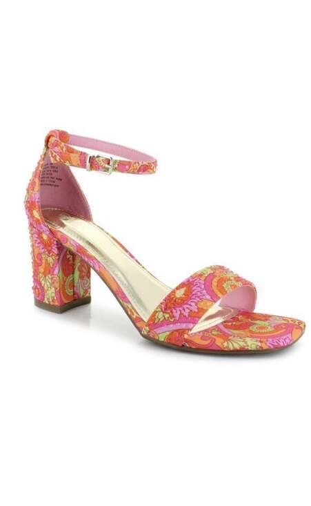 Madden Girl Shoes - Chelsea Moreland Gala Women's‎ Pink Floral Ankle Strap Heels Open Toe Size 8.5